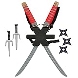 jokeshop Ninja Double Sword Backpack Set Assassin Warrior Toy Weapon 8 Piece Kit Fancy Dress Accessory