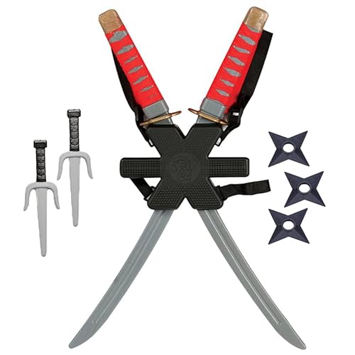 Ninja Double Sword Backpack Set Assassin Warrior Toy Weapon 8 Piece Kit Fancy Dress Accessory