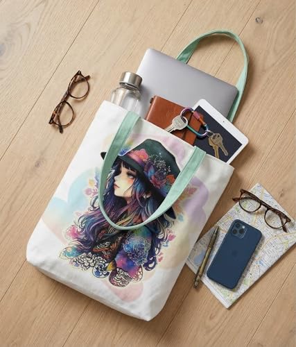 Image of Canvas Tote Bag with Zipper for Women| Inside Pocket | Cotton College Shoulder Bag | Stylish Travel Sling & Handbag for Daily Use