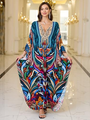 Image of KEYLORTING Plus Size Kaftan Dress Women, African Moo Moo Print Caftan, Batwing Dress, Beach Cover Up for Party and Loungewear