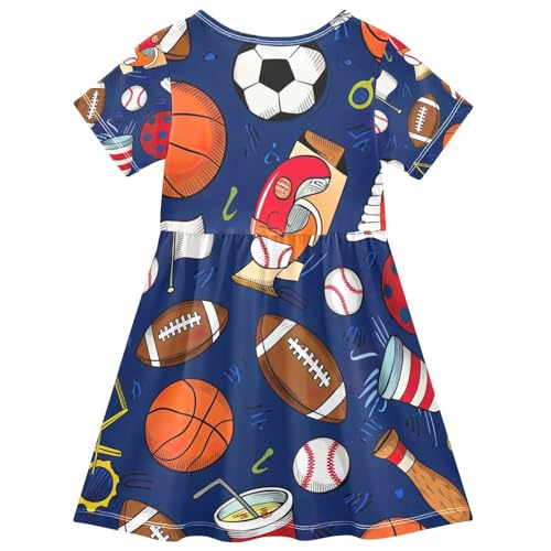 Sports Items Balls Deep Blue Graphic Print Casual T Shirt for Active Kids Boys and Girls, 2T2