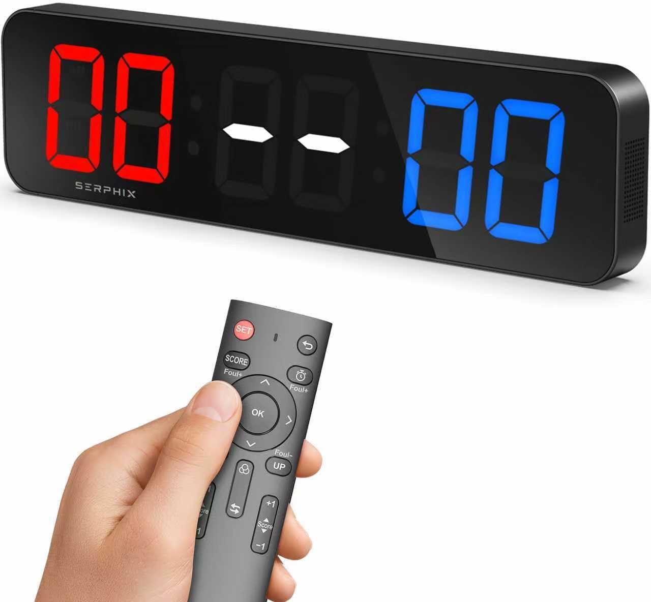 15.2" Large Digital LED Scoreboard Electronic Score Keeper Clock, Variable LED Color, Timer Clock, Countdown/up, for Corn Hole/Ping Pong/Table Tennis Sports, Indoor & Outdoor Games