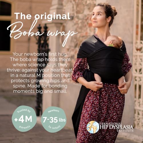 Image of Boba Baby Wrap Carrier - Original Baby Sling Carrier for Newborns (7-35 lbs), Soft, Secure, Hands-Free & Ergonomic, Ideal for Comfortable Bonding, New Parents (Black)