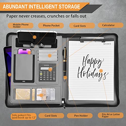 Ubafnom Padfolio Portfolio Binder – Vegan Leather Business Portfolio Organizer With Calculator – Zippered Portfolio Padfolio For Women & Men #TOP2