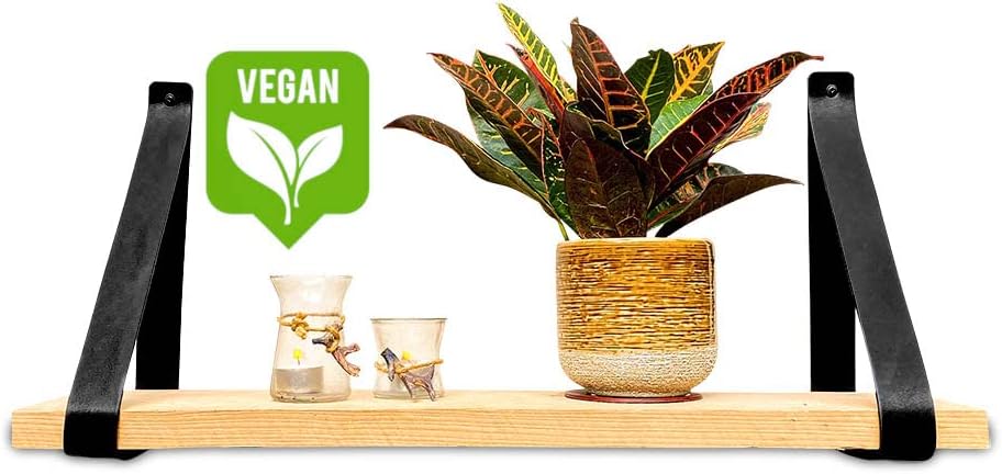 Brute Strength - PU Leather Shelf Brackets - Black - 2 Pieces - Floating Shelf Set - Wall Brackets - Shelf Straps - Faux Leather Shelf Bracket