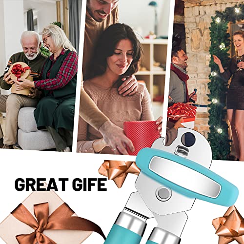 Tymoosty Can Opener Manual, Can Opener Strong Heavy Duty, Smooth Edge Cut, Oversized Knob, Soft Grip Handle, Built-In Bottle Opener, Turquoise #TOP7