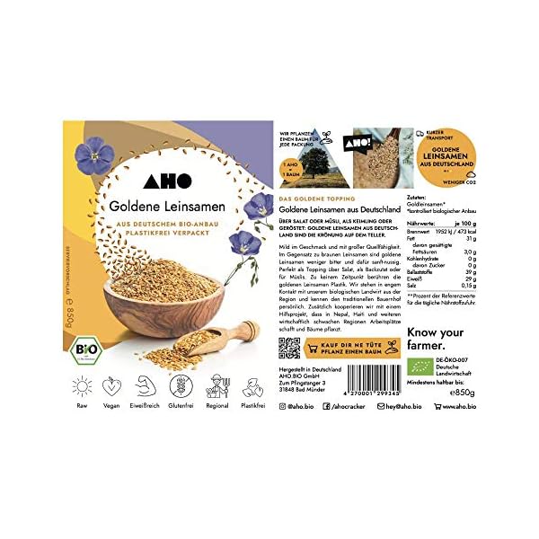 AHO Goldene Leinsamen aus deutschem Bio-Anbau 850g | 100% Plastikfrei, Regional, Öko | Lokales Superfood (850g) – Bild 5