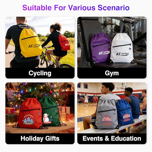 Image of Custom Drawstring Backpacks Bags 100 /200 Pack Personalized Bulk, Customizable Cinch Sport Bags with Logo Text, Cinch Sack, String Bag for Gym Promotional Events Gift, Trade Shows, With Pocket