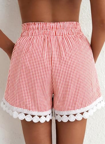 Image of Dokotoo Womens Shorts Summer Casual Loose Elastic Waist Drawstring Lace Boho Beach Cover Up Shorts