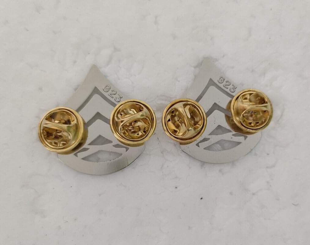 Reproduction SILVER PAIR OF US STAFF SERGEANT INSIGNIA RANK METAL BADGE PIN