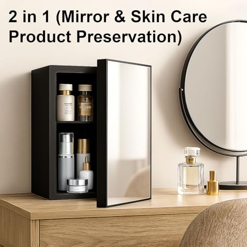 Image of DOGHLY 0.9 Cu.Ft Mini Refrigerator and Beauty Fridge, 24 Cans Mini Fridge with Mirror Door, Temperature Control, Removable Shelf, Compact Cooler for Bedroom, Dorm, Office, Beverage Beauty Storage