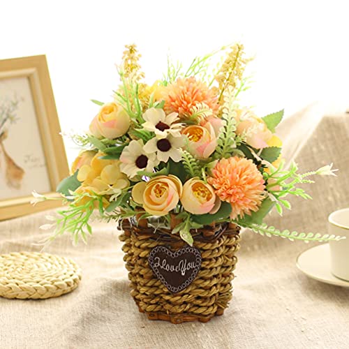 カタク(KATAKU)造花 風水 籐バスケット付き 観葉植物 本物にそっくり 美しい ギフト お祝いに リビング ベランダ 玄関 喫茶店 置物 枯れない花 造花 インテリア お部屋が明るくなる シャンパン