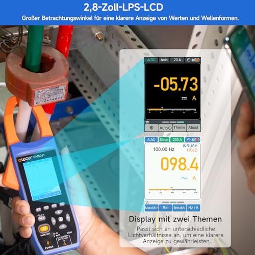 OWON CMS061 AC/DC Stromzange 600A, Schreiberfunktion, Oszilloskopfunktion 3 in 1, 20000 Count True RMS Auto-ranging, Alarmfunktion, NCV Funktion, Bluetooth Stromzange für Elektrofahrzeuge