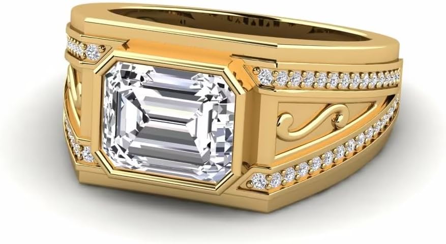 Mens Moissanite Wedding Ring Band Solitaire Diamond(Sterling Silver 10k/14k/18k gold) Ring 2 cttw D Color VVS1 Clarity Square Cut Engagement Rings For Men