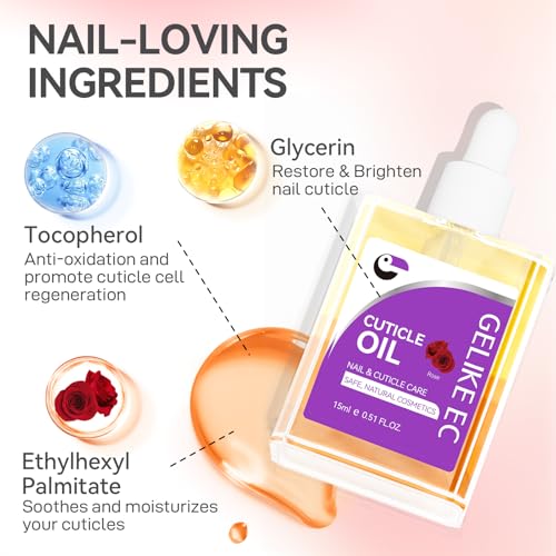 gelike ec Nail Cuticle Oil - Rose Scent Dual Color Nail Moisturizing With Natural Jojoba Vitamin B & E for Nail Bed ＆ Damaged Nails Repair Treatment - Cuticle Cream for Nail Growth and Strength 20G