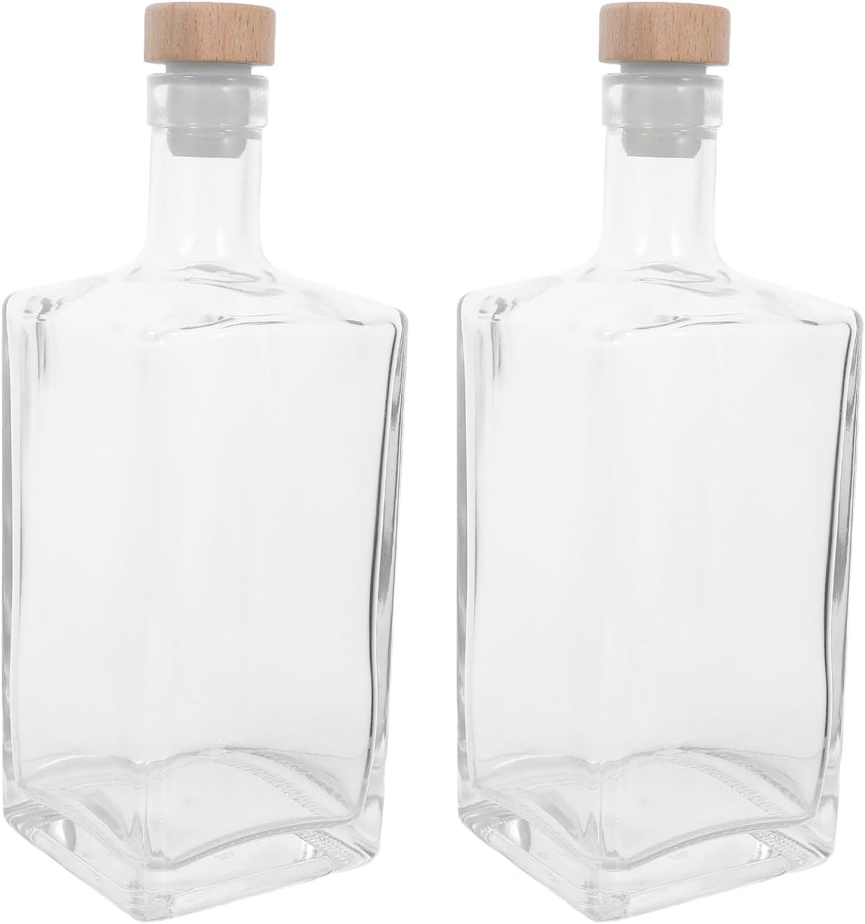 2pcs Clear Liquor Bottle with Cork - Refillable Wine Decanter 500ml/16oz - Empty Drinking Bottle with Cap - Leakproof & Reusable for Brandy Whiskey Vodka