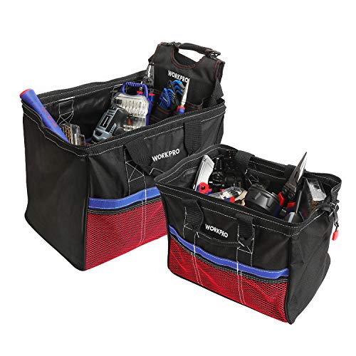Workpro Tool Bag, 13-Inch & 18-Inch Tool Storage Bag, Zip-Top Wide Mouth Tool Tote Bag #TOP3
