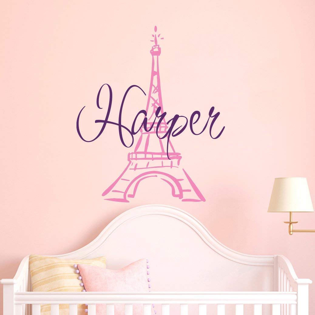 Eiffel Tower Wall Decal Name - Girls Name Decal. Girl Wall Vinyl Sticker Nursery Art Paris Nursery Personalized Name. Nursery Wall Decor F99