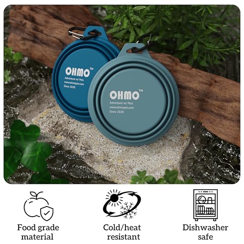 OHMO Hundenäpf Faltbar 400 ml Max, (2 Stück, Blau&Beige) Premium Silikon Haustier Wassernapf für Katzen & Hunde, Tragbare Hundereise-Napf Faltbar für Outdoor Camping Wandern
