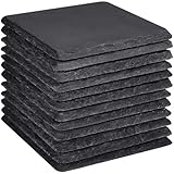 Slate Coasters Set 12, MAPRIAL 4 Inch Square Rustic Black Stone Coasters for Drinks with Anti-Scratch Backing for Halloween, Bar, Kitchen, Housewarming Gifts, Home Decor