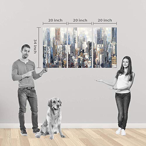 Abstract Cityscape Canvas Wall Art: City Artwork Picture Painting Prints On Canvas For Bedroom (34'' X 20'' X 3 Panels) #TOP5