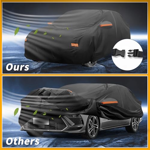 Image of Car Cover Waterproof All Weather Sun Rain Protection Full Exterior Cover for Hyundai Sonata Black with Left Side Zippers