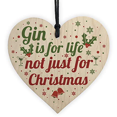 RED OCEAN Novelty Gin Gift Funny Christmas Tree Bauble Decoration Wooden Heart Secret Santa Gifts