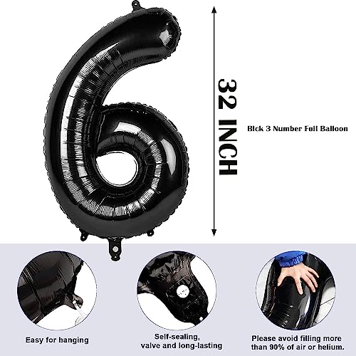 Image of Rozi Decoration 6 Number Black 32 Inch Foil Balloons Air or Helium Supported for Happy Anniversary, Happy Birthday, Achievement Celebration Foil Balloons for Birthday Pack of 2 Pcs