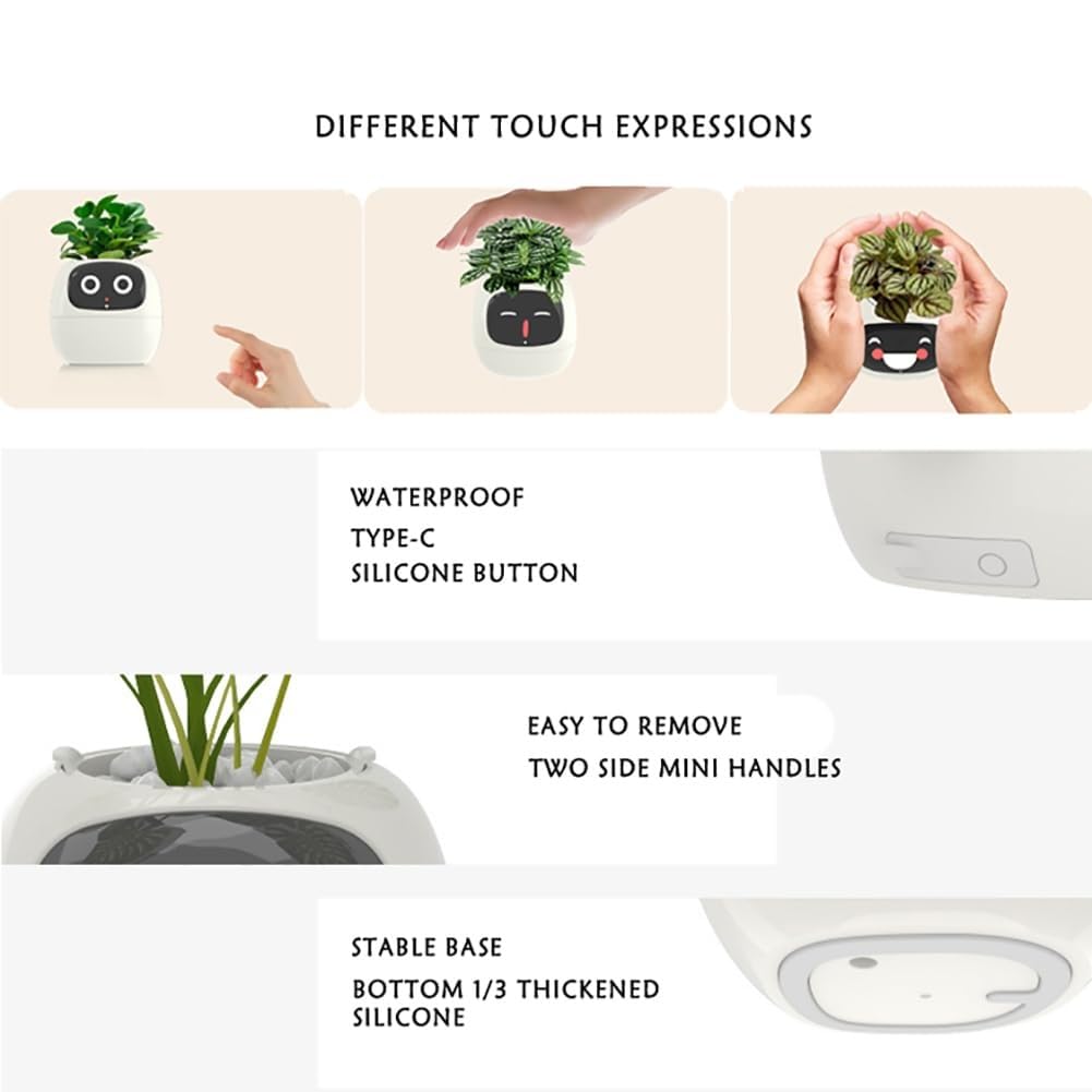 Smart Plant Pot - Fioriera AI con 49 espressioni, 7 sensori intelligenti, schermo LCD e controllo APP per ora, data e meteo