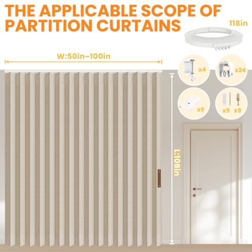 Image of 100% Blackout Room Divider Curtains Ceiling Curtain Track Sets Blackout Curtains Ceiling Track for Curtain Flexible Track Curtain Extra Wide(Beige, W100 x L108, 1 Pack)