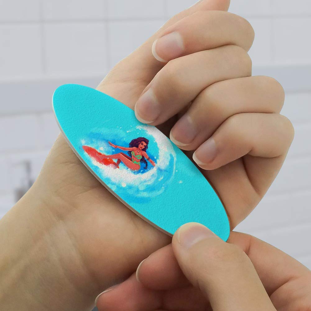 Surfer Girl Surfing On Wave With Surfboard Double-Sided Oval Nail File Emery Board Set 4 Pack