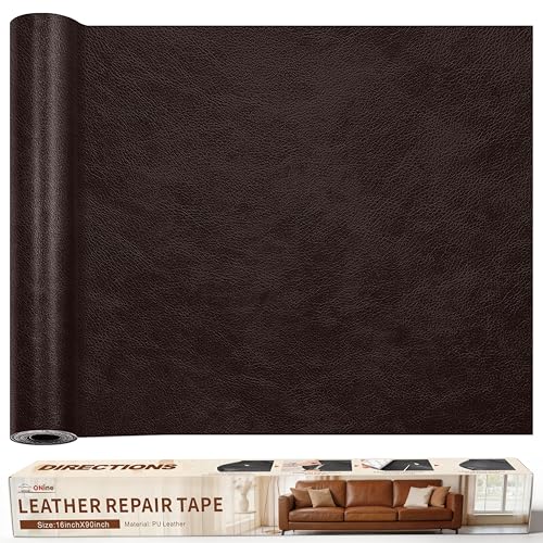 Image of ONine Leather Repair Patch，Leather Repair Tape, 16 x 90 inches Leather Repair Patch for Furniture,Vinyl Repair kit，Leather Couch Patch，for Sofas, Furniture, car Seats, Office Chairs(Dark Brown)