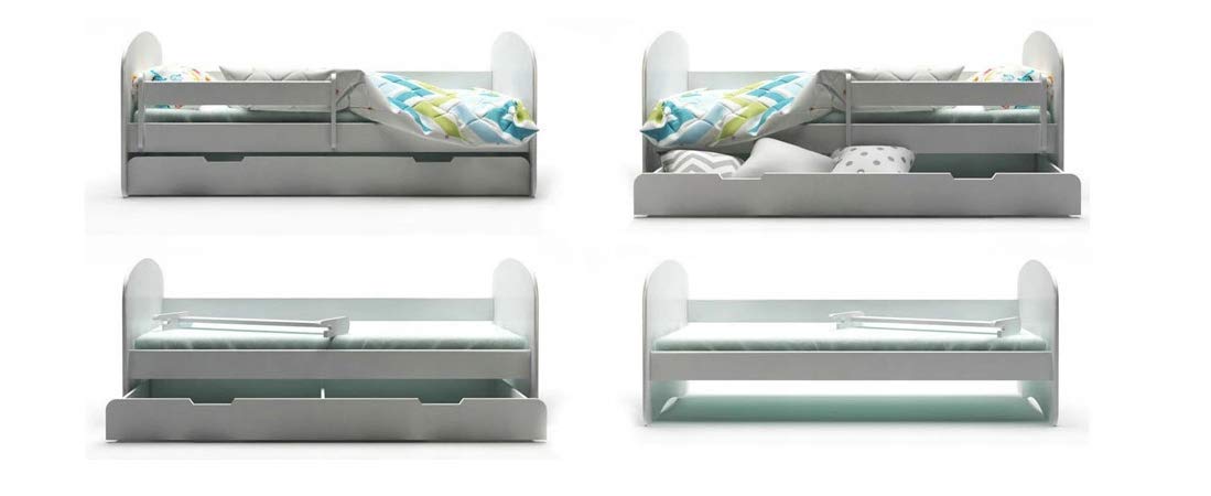 Lit pour Enfant avec Matelas et Tiroir de Lit 190 x 90 cm - Motif Fleurs de cœur Rose
