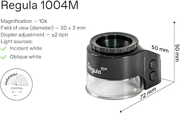 Regula 1004M Professional Magnifier with LED Light Source, 10X Adjustable Focus Magnifying Glass Loupe with Measuring Scale