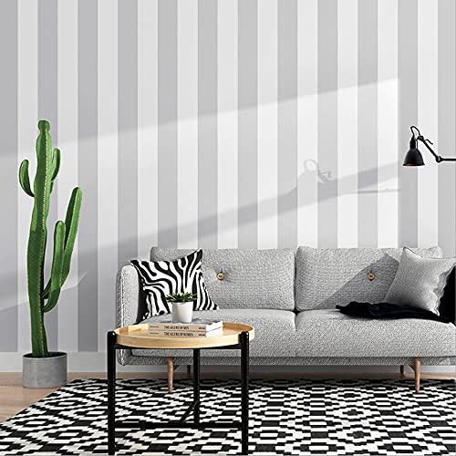 FLZHime Papier peint non collé en PVC à rayures verticales gris blanc style nordique pour salon, chambre à coucher, moderne, minimaliste, style européen, 1,73 pi de large x 32,8 m de long