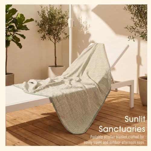 Image of Ultra Soft Muslin Baby Blanket - Made with Organic Cotton, Gender Neutral Sage Green Striped Jacquard, Swaddle & Crib Quilt, 43x43 Inches (Sage Green Stripes)