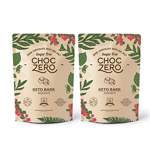 ChocZero's Keto Bark, Dark Chocolate Hazelnuts with Sea Salt. Sugar Free, Low Carb