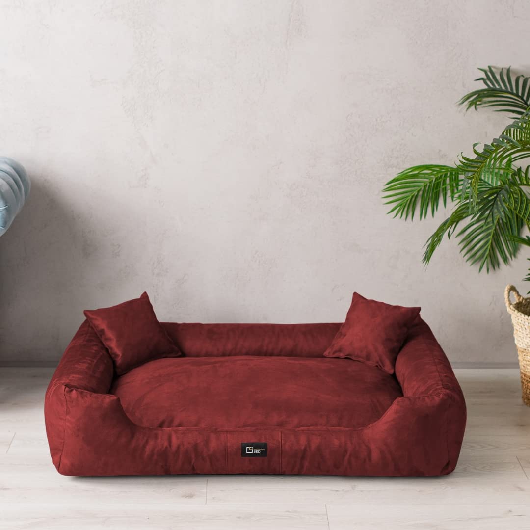 Hundebett Puffi Grosse Mittelgroße Kleine Hunde - Hundekissen Hundematte aus Alcantara-Stoff - Waschbar Kuschelig Langlebig Abriebfest Reißfest (XL+| 110x90cm, Rot)