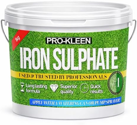 Pro-Kleen Iron Sulphate 1 KG PREMIUM Ferrous (Makes up to 1000L When Diluted & Covers up to 1000m2) Pure Lawn Tonic- Lawn Conditioner and Turf Hardener. Damp Grade Soluble in Water