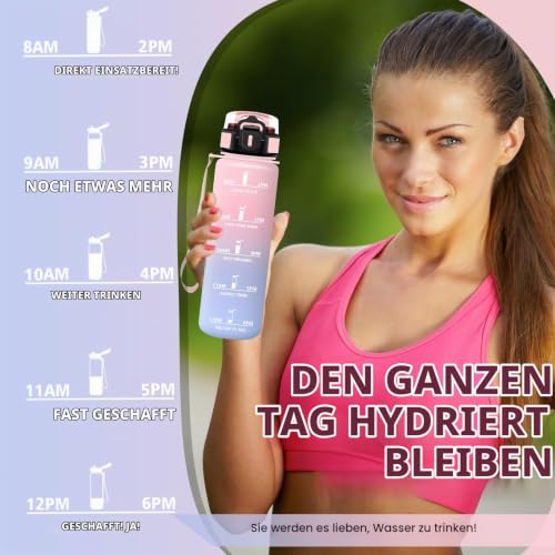 Trinkflasche- 1l- Trinkflasche Sport, Wasserflasche mit Strohhalm, Leicht zu Reinigen, Wasserflasche Auslaufsicher… – Ansicht 6