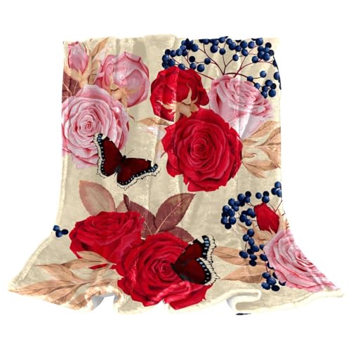 Couverture polaire papillon fleuri jeté de canapé microfibre douce 150x100cm