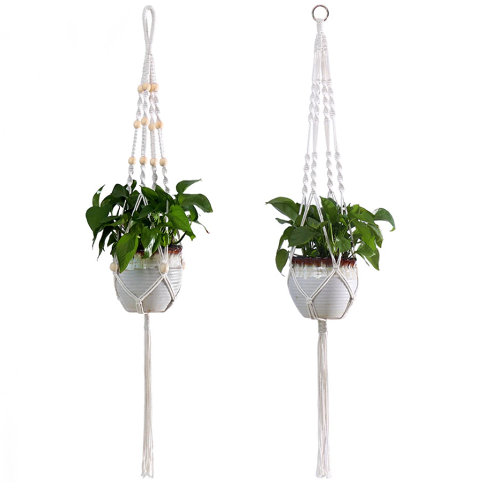 Fioriera Sospesa In Macramè Fatto A Mano | Set Da 2 Appendiabiti Per Piante In Cotone Naturale | Portavasi Bohémien Per Decorazione Casa, Balcone O Giardino (Lungo 102-107 Cm) - 3