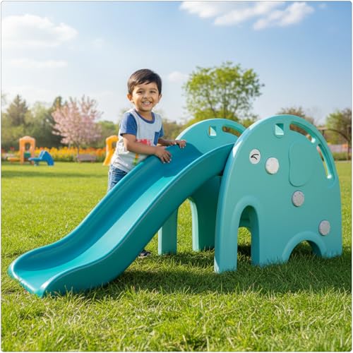 Image of Toyzone Happy Jumbo Slide (Blue) for Kids|Baby Play Slide | Indoor & Outdoor Kids Slider | Easy Assembly | Safe Rounded Design | BIS Certified | Made in India | Kids Slide for 1-6 Years, Upto 70 kgs