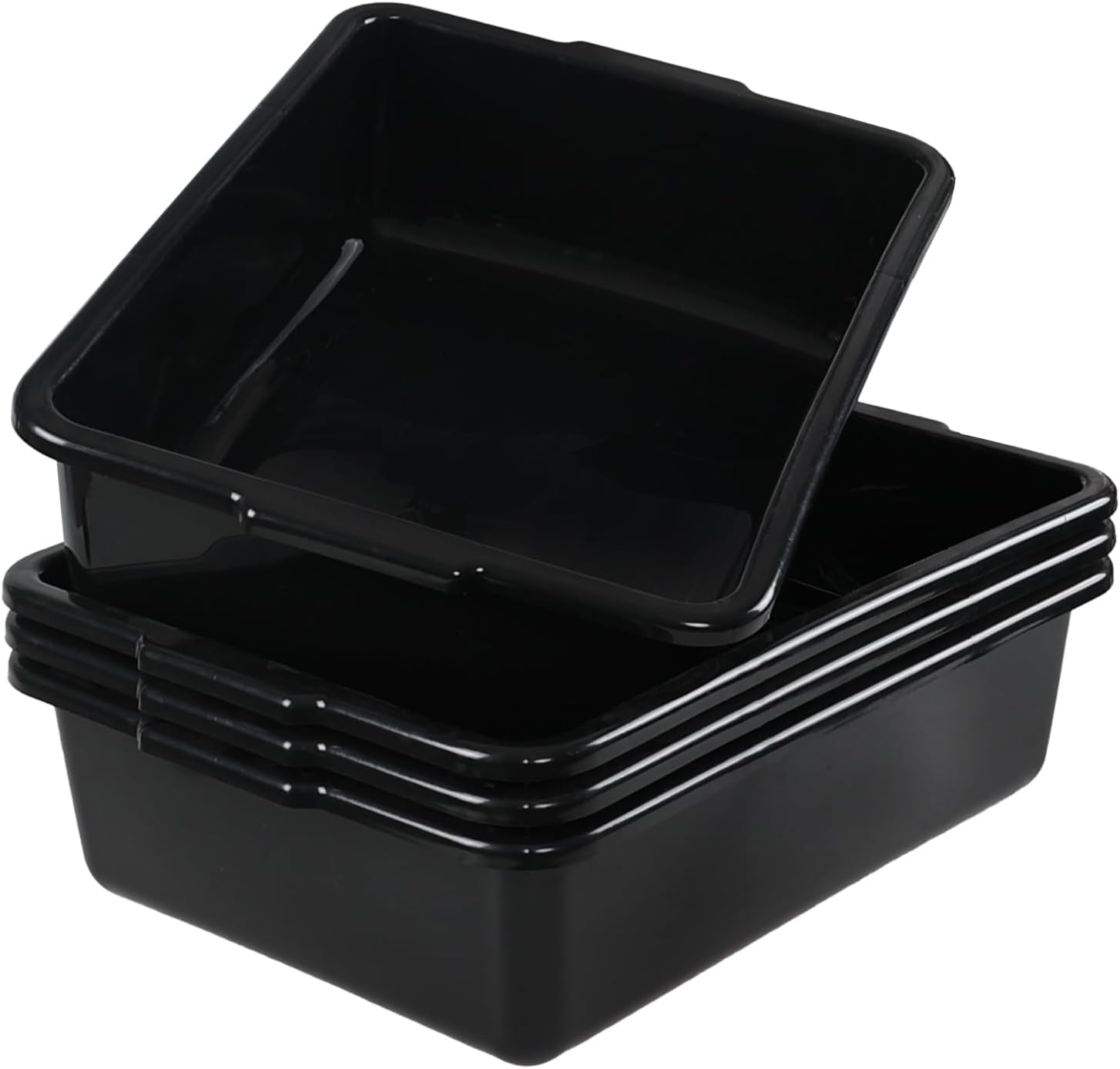 4-Pack 32L Large Commercial Bus Box, Plastic Wash Basin Tub, Black