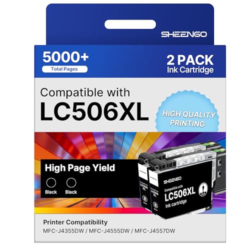 Image of LC506XL Ink Cartridges Black Replacement for Brother LC506 LC506XL Ink Cartridges for Brother Printer LC 506 XL High Yield work for Brother MFC-J4355DW MFC-J4555DW MFC-J4557DW Printer (2 Pack, Black)