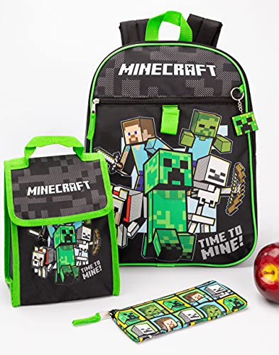 Minecraft Backpack for Kids 5 Piece Creeper Zombie School Lunch Bag Gamer2