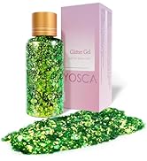 Yosca Body Glitter Gel, 30ML Green St. Patrick's Day Mermaid Face Glitter, Hair Chunky Glitter Se...