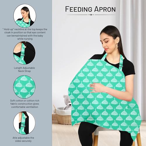 Image of ZIKKU 100% Cotton Nursing Cover for Breastfeeding, Soft and Breathable, Feeding Apron /Cover for Nursing Moms, Lightweight and Comfortable Maternity Breastfeeding Cover with Mobile Pocket (Mint Green Color with Floral Design)