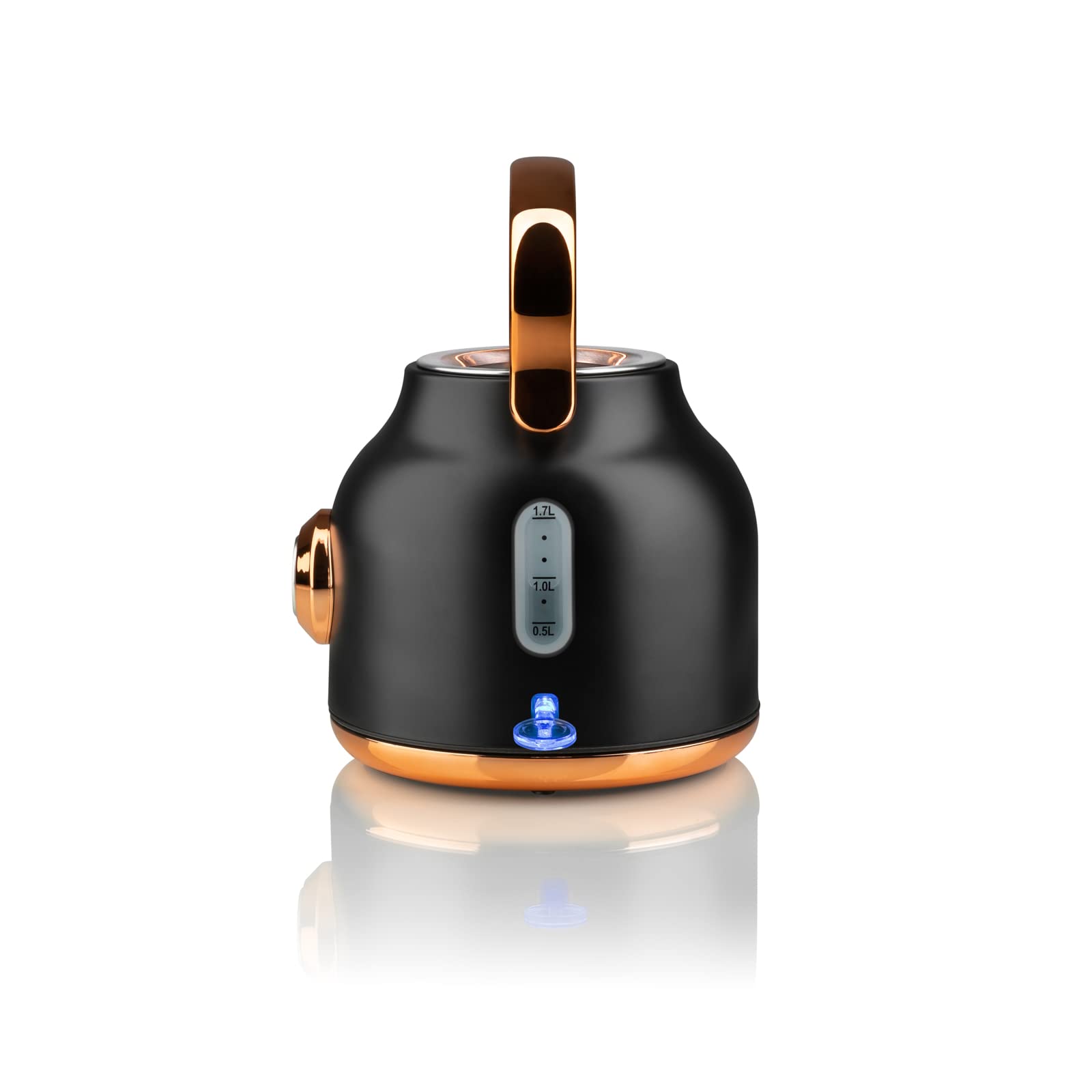 HAEGER ART DECO BLACK - Hervidor electrico en Acero Inox, 1.7 Litros, 2200W, Sistema sin cables y Base giratoria de 360º, Resistencia oculta, Protección contra el sobrecalentamiento