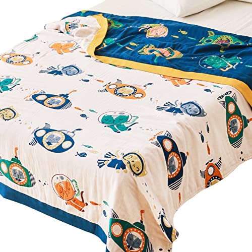 Scientific Sleep Cat Kitty Diver Submarine Fish Sea 100% Cotton Muslin Blanket Throw Cover For Bed, Couch & Sofa, Cozy Soft Lightweight Warm Bedspread Coverlet Twin 59" X 78" #TOP23